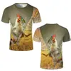 Interessante Padrão de Galo Impressão Digital 3D Transfronteiriça Nova Camiseta Masculina de Manga Curta Venda Direta da Fábrica Fornecimento de Exportação