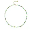 Moderna cadena de clavícula para mujer con cuentas naturales de mar, ágata verde oxidado en cubo, cadena de cuentas de azúcar, exquisita de alta calidad