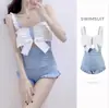Traje de Banho Sexy Estilo Coreano Estilo Ins Feminino Peça Única Cintura Alta Cobertura de Carne Celebridade da Internet Laço Conservador Traje de Banho para Fonte Termal