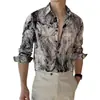 Camisa de Manga Larga Vintage con Patrón de Mármol para Hombre, Casual Transpirable con Impresión Digital 3D, para Primavera y Otoño