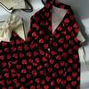 Pijamas de seda de hielo para mujer, primavera y otoño, finos, de manga larga, de alta calidad, con estampado de amor rojo, ropa para el hogar, traje real, venta al por mayor