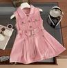 Falda vaquera para niña, estilo coreano, sin mangas, con solapa, vestido de verano de moda