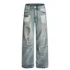 Calça Jeans Rasgada para Homens da Wasteland Heavy Industry, Estilo Punk Desgastado Lavagem Vintage Reta Solta
