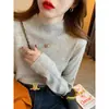 Camiseta térmica para mujer 2026 nuevo otoño e invierno cuello semi-alto capa interior suéter de forro polar tejido suelto de cuello medio