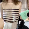 Camiseta sin mangas de algodón puro a rayas reversible versátil de verano nueva estilo coreano casual decorativa adelgazante de capas para mujer