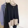 Suéter de Punto de Terciopelo de Mapache con Contraste Blanco y Negro para Mujer Otoño e Invierno 2025 Estilo Holgado Perezoso Moda Suéter Básico Engrosado