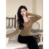 Estilo Deseo Puro Cuello Colgante Falso Dos Piezas Camiseta de Manga Larga 2024 Principios de Otoño Spice Girls Sexy Ajustada Adelgazante Elegante Top Combinable