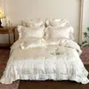 Conjunto de quatro peças em Tencel estilo corte francês com acabamento em renda jacquard de Lyocell, colcha de toque fresco, roupa de cama de alta qualidade