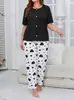 Ropa de casa transfronteriza europea y americana más vendida, conjunto de pantalón largo de manga corta con cuello redondo y estampado de corazón talla grande, se puede usar afuera como pijama tipo suéter