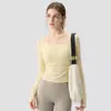 Roupas de Yoga Cruzado Atacado Nova Estilo Primavera e Outono com Bojos Manga Longa Esportiva Emagrecedora Pilates Fitness Roupa Camiseta Dropshipping