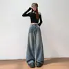 Calça Jeans Wide Leg com Strass Céu Estrelado para Mulheres 2026 Outono Cross-Border Cintura Alta Solta Algodão de Alta Qualidade Comprimento Total