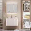 Nuevo Panel de Puerta Pintado de Madera de Caucho Yida con Luz Ambiental Combinación de Gabinete de Baño Lavabo Integrado de Cerámica Gabinete para Lavabo
