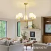 Lámpara colgante de tela estilo moderno americano personalizada de fábrica, lámpara rústica dorada de 5 luces estilo granja para comedor, sala de estar, dormitorio