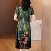 2024 verão novo verde estampa a- linha vestido elegante moda retro mãe vestido de manga curta longo para as mulheres