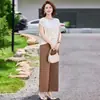 Conjunto de Verão com Manga Curta para Mães de Meia-Idade, Conjunto Fashion de Duas Peças com Calça Wide Leg e Blusa Emagrecedora, Conjunto de Roupas para Mulheres de Meia-Idade