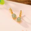 Yilu Prata S925 Prata Esterlina Banhado a Ouro Jade Hetian Jade Fino Água Fina Brincos Vintage Auspiciosos de Macarrão de Ovo Brincos de Prata Guofeng
