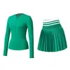 [Conjunto] Ropa de Yoga de Manga Larga Falda Plisada Fitness para Mujer Correr al Aire Libre Transpirable Pilates Entrenamiento Top Henry