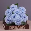 Venta al por mayor de fábrica de rosas artificiales, rosas de diamante de 9 cabezas, flores artificiales, cascada de pared de rosas, flores falsas, ramo de flores de seda