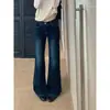Chao Li tem jeans de cintura baixa com microflare em estoque para mulheres, estilo Outono/Inverno 2026, largos, que afinam, compridos até o chão, boca de sino, calças em forma de ferradura