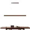 Lámpara colgante lineal larga de madera de nogal para mesa de comedor de restaurante, nueva lámpara colgante de estudio chino Zen estilo wabi-sabi sala de té