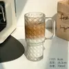 Copo de vidro de grande capacidade, caneca gigante com alça, tampa e canudo para uso no escritório, copo de café e água para meninas