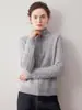 Camada base de tricô de cashmere feminina, estilo coreano, gola semi-alta, mangas compridas, zíper parcial, design completo em tricô de tranças, moderno e versátil