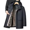 Suministro exclusivo transfronterizo de abrigos de algodón para hombre de invierno, de longitud media, con capucha, engrosados, cálidos, con forro de piel extraíble, chaqueta de algodón resistente al frío