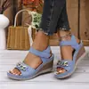 Sandálias de salto plataforma moda plus size transfronteiriças com bico aberto e tira de velcro, sandálias femininas de salto alto versáteis estilo romano europeu e americano WISH