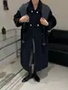 Casaco de cashmere dupla face para mulheres, novo estilo longo outono e inverno, gola boneca elegante, caimento solto com xale removível, casaco de lã