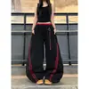 Pantalones Jogger de Retazos Rayados Color-Blocking de Cintura Doble Estilo Retro Americano con Accesorios, Pantalones de Pierna Ancha de Jazz Danza Unisex
