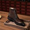 Botines Casuales de Negocios para Hombre Británicos Transpirables para Exterior Botas de Motocicleta de Cuero de Caña Alta con Cordones Hechas a Mano con Herramientas Talladas
