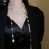 Nuevo collar de perlas artificiales de doble capa, cadena para la clavícula de moda exquisita transfronteriza, cadena de suéter de lujo ligero estilo francés