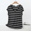 Camiseta sin mangas de modal a rayas blancas y negras con cuello en V para mujer, estilo diseñador, holgada, casual, versátil, básica