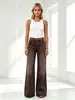 Jeans Americano Retro Transfronteiriço de Cintura Baixa Wide-Leg Feminino com Bolsos Grandes Barra Desfiada Micro Flare Calças Longas Y2K Casual Jeans