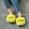 Pantuflas de Piel de Zorro para Mujer 2021 para Uso en Exteriores, Cadena de Pedrería, Sandalias Casuales Versátiles de Tacón Bajo con Piel