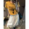 Mochie Casual Street Style Estilo Coreano Vintage Estampado de Letras Cuello Redondo Holgada Manga Corta Camiseta Mq1446