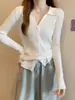 Nuevo Cárdigan de Punto Coreano 2024 Primavera y Otoño, Cuello Polo, Cintura Alta, Adelgazante, Versátil, Hilo de Núcleo, Top Elegante para Mujer