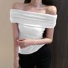 40 Algodão 92 Algodão 8 Elastano Camiseta de Manga Curta Feminina com Senso de Design Top Clavícula