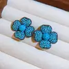 Brincos de Flor de Zircônia Estilo Palácio Floral, Brincos Transfronteiriços Europeus e Americanos, Brincos de Luxo Leve de Alta Qualidade Atacado