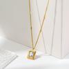Colar quadrado simples de diamante branco estilo coreano, corrente de clavícula de aço de titânio, ouro 18k, joias da moda para mulheres, celebridades cibernéticas