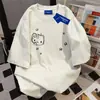 Camiseta de manga corta 100% algodón, estilo coreano vintage, para mujer, nuevo modelo de verano, corte holgado, adelgazante, estilo casual, cuello redondo, prenda para pareja