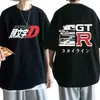 Camiseta Cruzada Aliexpress Anime Drift Ae86 Initial D Frente e Verso Gola Redonda Manga Curta Verão Casual Masculina e Feminina
