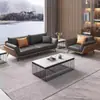 Sofá para Escritório de Chefe Couro Genuíno Recepção de Negócios Sofá Simples Moderno de Lazer Conjunto com Mesa de Centro