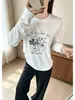 Conforto sem esforço!~Blusa de manga comprida com estampa retrô americana para mulheres, nova blusa básica de outono com gola redonda