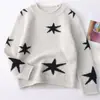 Tricô Infantil de Lã Pura com Pontos Coloridos Suéter Jacquard de Estrela para Meninos e Meninas Gola Alta com Bainha Rebatida Camada Base Manga Longa