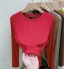 Camiseta Lisa de Manga Longa com Gola Redonda para Mulheres, Camada Base Slim, Moda Outono e Inverno, Versátil, com Forro de Lã Escovada