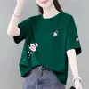 Ropa de maternidad de comercio exterior transfronterizo, camiseta de manga corta de sobreproducción para mujer, corte holgado, talla grande, adelgazante, que disimula el abdomen, top moderno estilo coreano