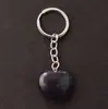 Llavero con colgante de corazón transfronterizo de 30*12 mm, corazón de cristal rosa de piedra natural, accesorio popular para DIY