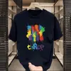 Venta al por mayor del fabricante top de verano moderno con estampado de dibujos animados y letras en inglés, manga tres cuartos, holgado, cuello redondo, camiseta versátil