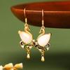 [Generación de cabello sin costuras] Aretes de cisne de jade de imitación de plata esterlina S925 chapados en oro artesanía de esmalte frío aretes vintage aretes